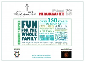 Read more about the article Welcome to  AWQAF SA HealthCare at the pre Ramadaan Bosmont Masjid Fete  29/30 June 2013